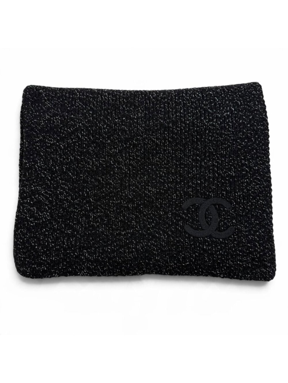 Chanel Cashmere CC Logo Embroidery Low Gauge Knit Large Scarf Black